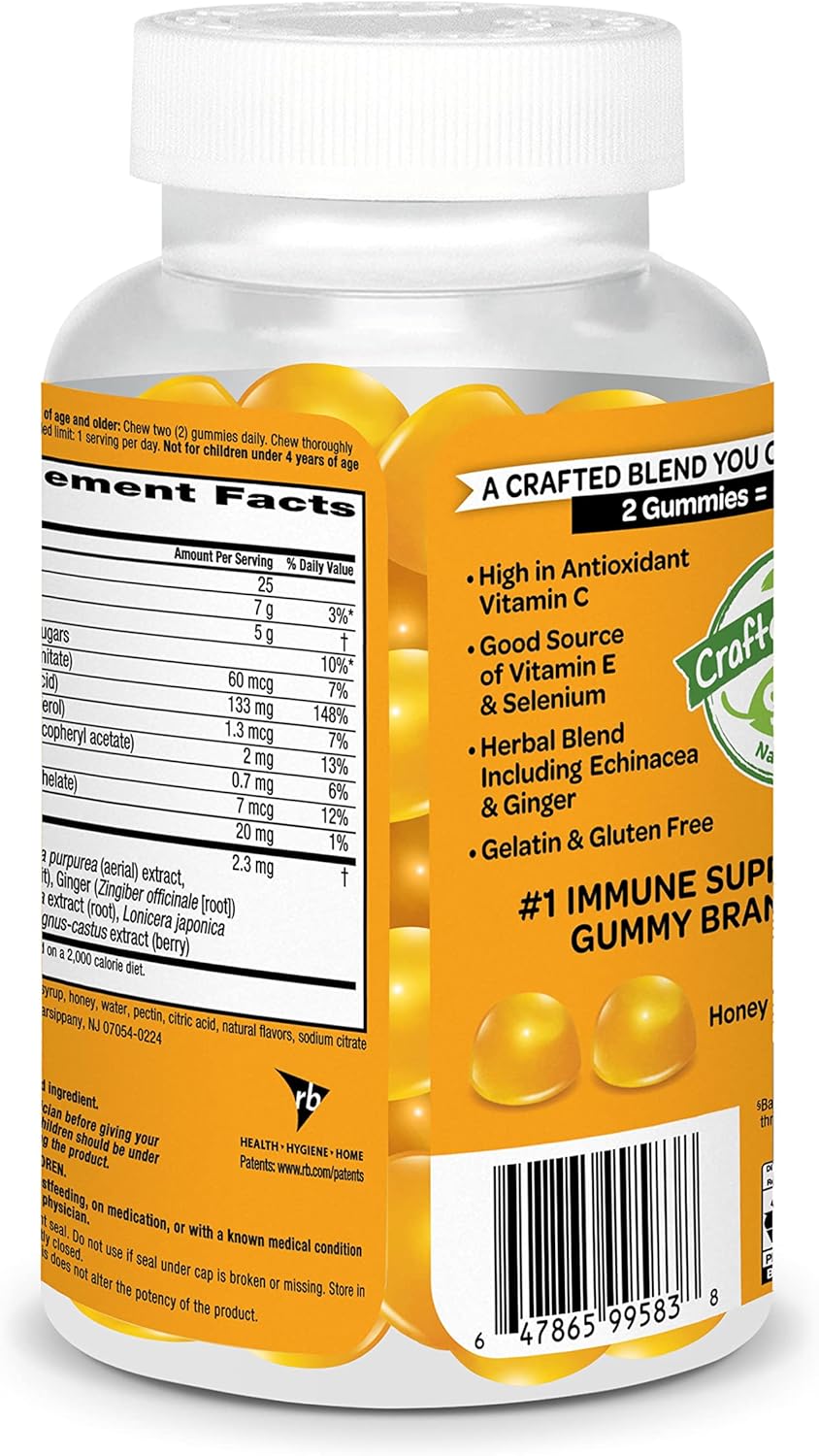 Kids Immune Support Gummies with Vitamin C & Zinc - 120 Honey Lemon Flavored Gummies, Antioxidants Vitamins C & E for Kids