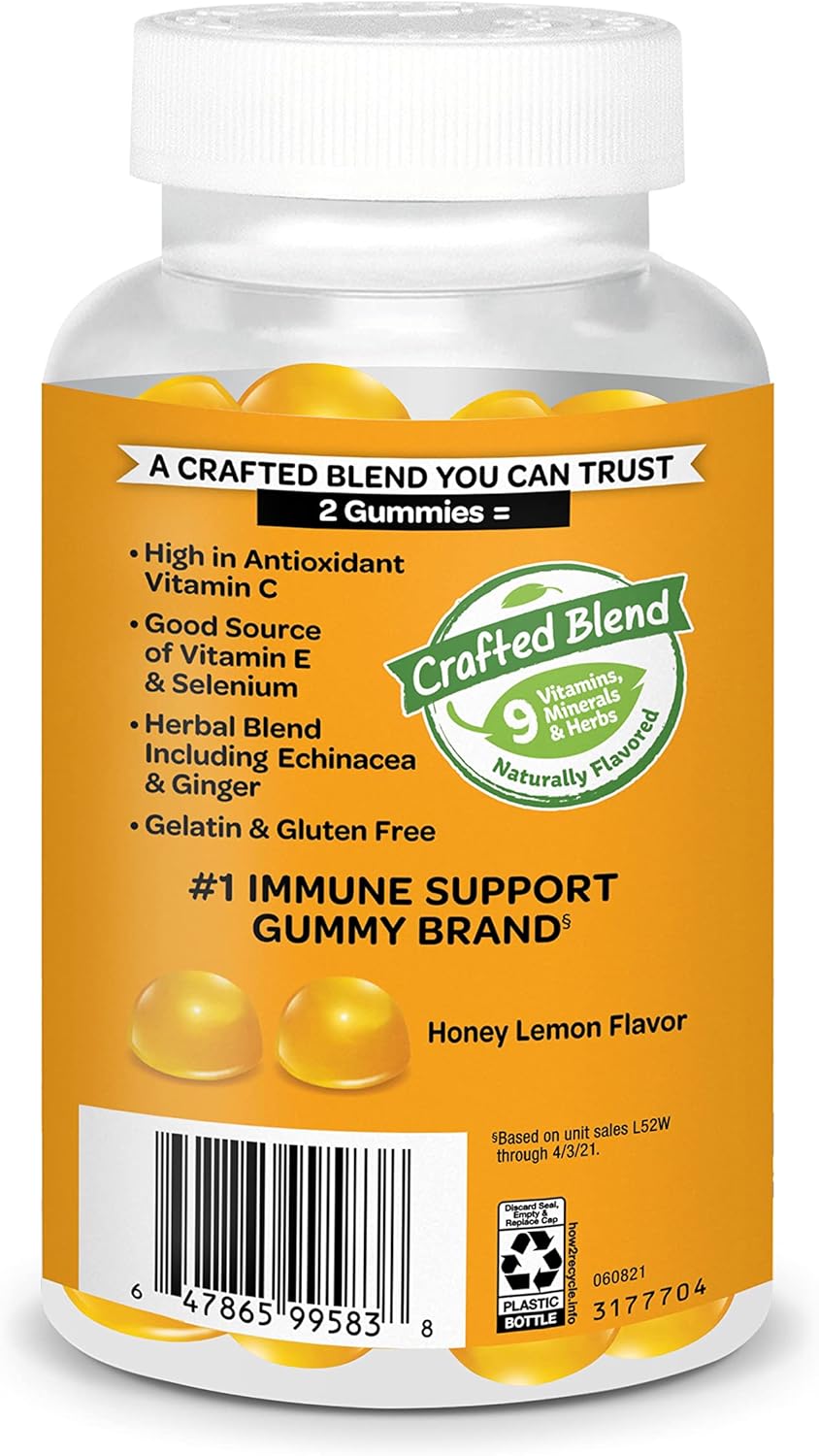 Kids Immune Support Gummies with Vitamin C & Zinc - 120 Honey Lemon Flavored Gummies, Antioxidants Vitamins C & E for Kids