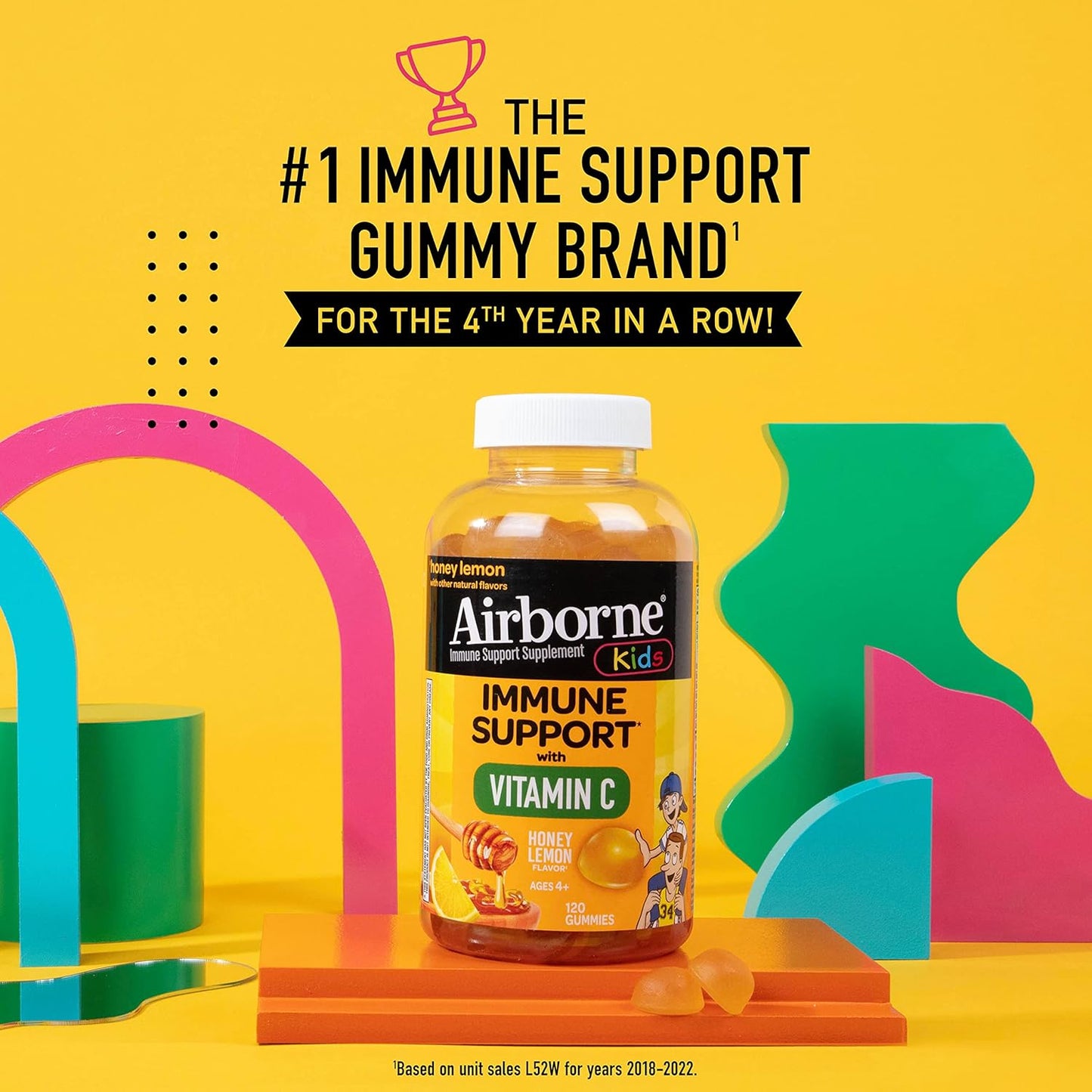 Kids Immune Support Gummies with Vitamin C & Zinc - 120 Honey Lemon Flavored Gummies, Antioxidants Vitamins C & E for Kids