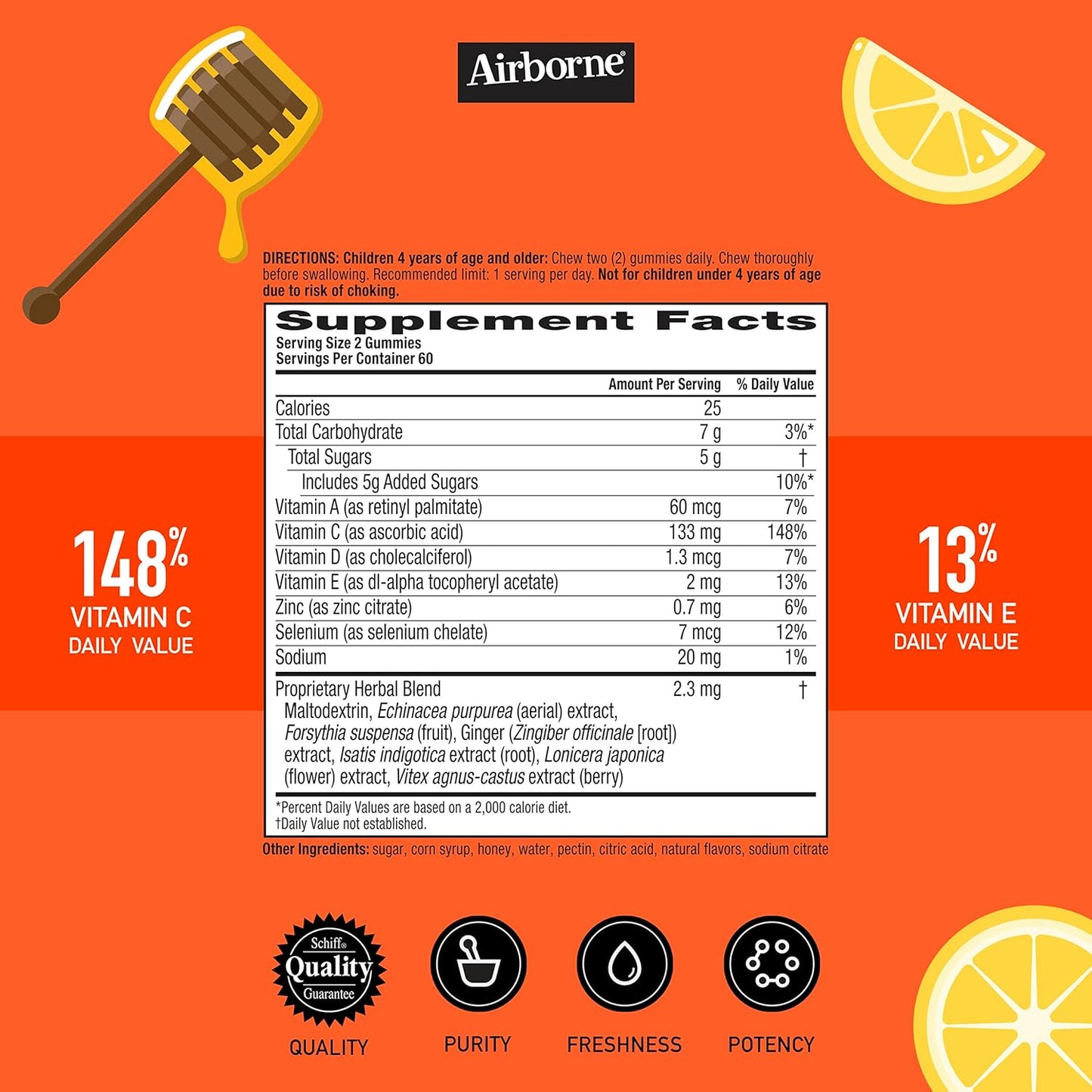 Kids Immune Support Gummies with Vitamin C & Zinc - 120 Honey Lemon Flavored Gummies, Antioxidants Vitamins C & E for Kids