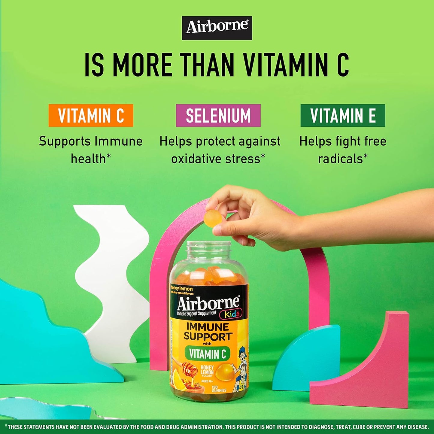 Kids Immune Support Gummies with Vitamin C & Zinc - 120 Honey Lemon Flavored Gummies, Antioxidants Vitamins C & E for Kids