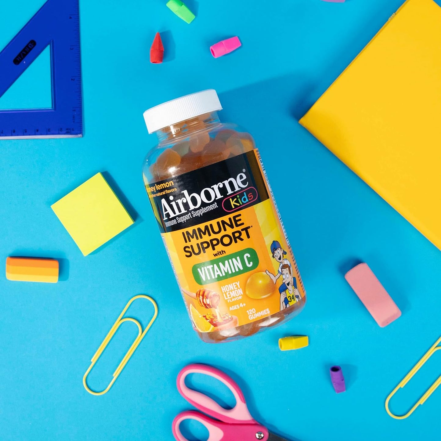 Kids Immune Support Gummies with Vitamin C & Zinc - 120 Honey Lemon Flavored Gummies, Antioxidants Vitamins C & E for Kids