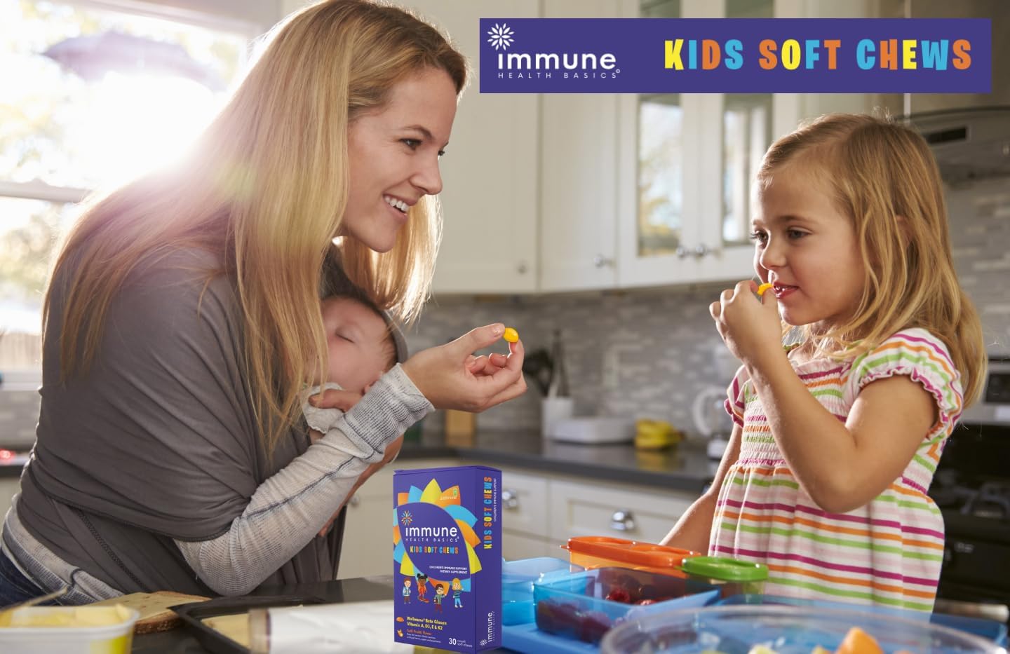 Kids Immune Support Soft Chews with Wellmune® for Daily Wellness - Tutti-Frutti Flavor, 30 Chews