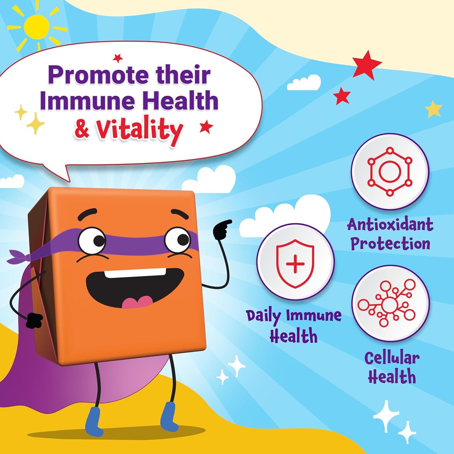 Kids Immune Support Super Chews with Vitamin D, Elderberry, Vitamin C & Zinc - 2 Month Supply, Non-GMO, Apple Berry Flavor, 60 Soft Chews