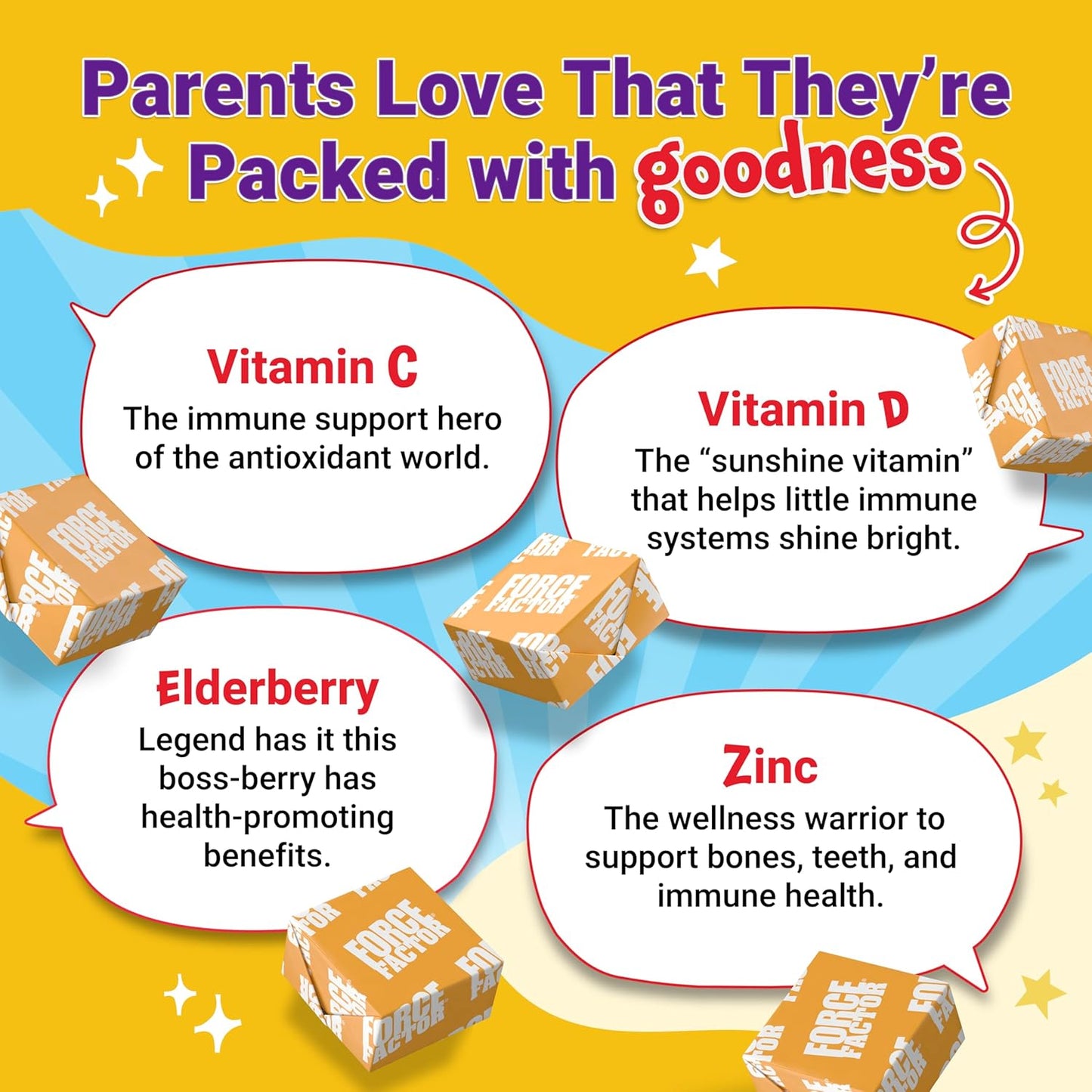Kids Immune Support Super Chews with Vitamin D, Elderberry, Vitamin C & Zinc - 2 Month Supply, Non-GMO, Apple Berry Flavor, 60 Soft Chews