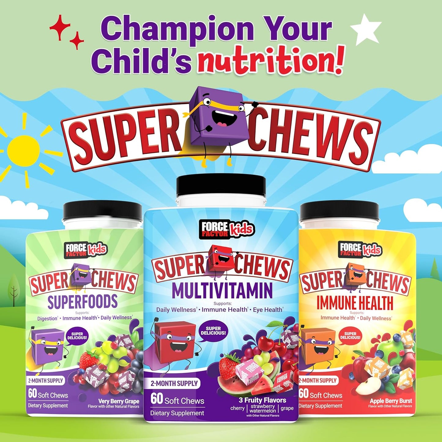 Kids Immune Support Superfood Chews with Vitamins C & D, Antioxidants from Fruits & Veggies, 60 Soft Chews