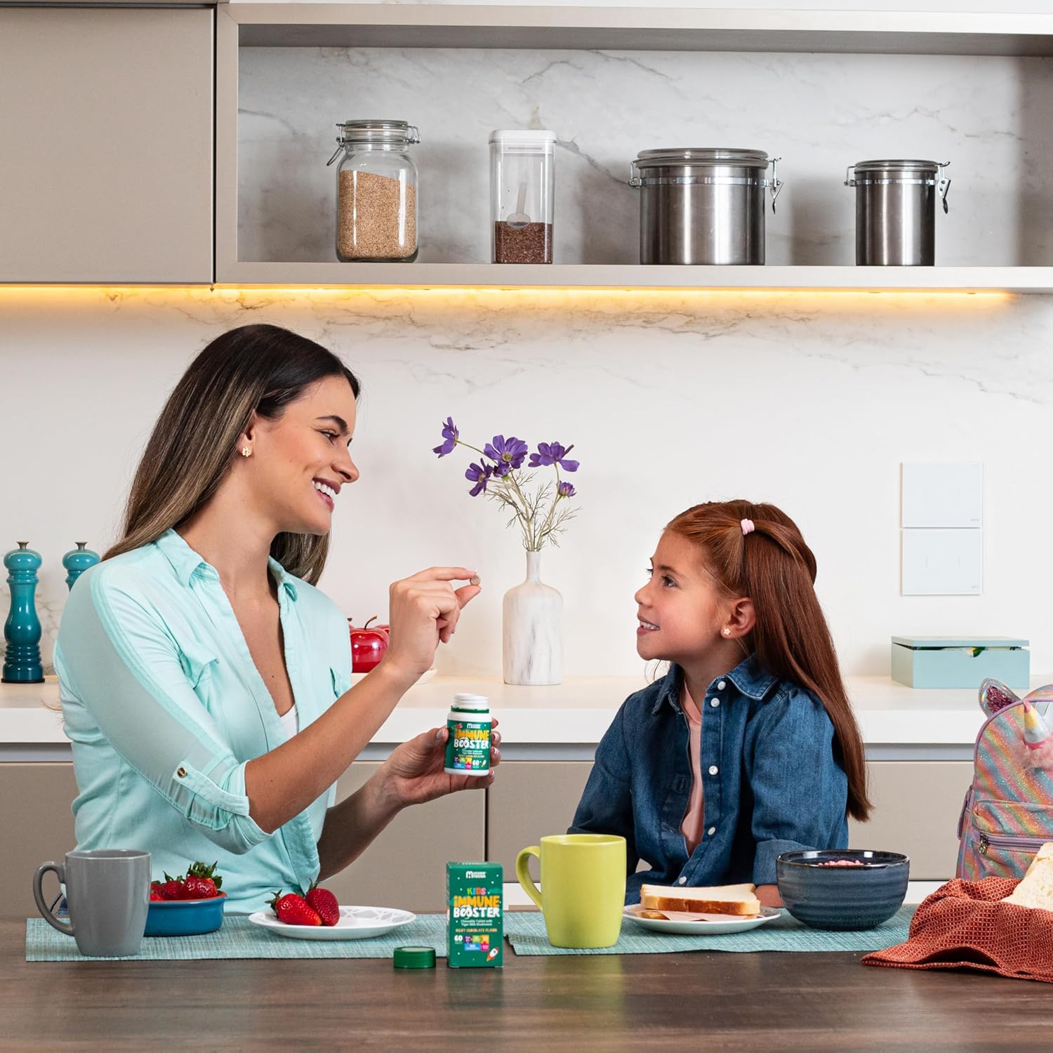 Kids Immune Support Supplement with Vitamin D, Tiger Milk Mushroom, Colostrum, Prebiotic - Boost Gut & Immune System, Natural Respiratory Support - 60 Chocolate Chewables