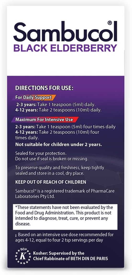 Kids Immune Support with Sambucol Black Elderberry Syrup - Elderberry Extract for Children - 7.8 Fl Oz
