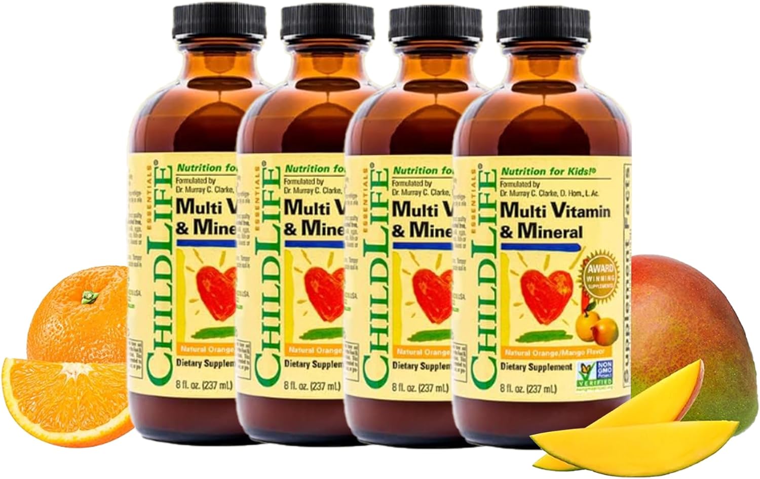 Kids Liquid Multivitamin & Mineral Supplement - Natural Orange & Mango Flavor - Toddler & Baby Vitamins - 8 Fl Oz (Pack of 4)
