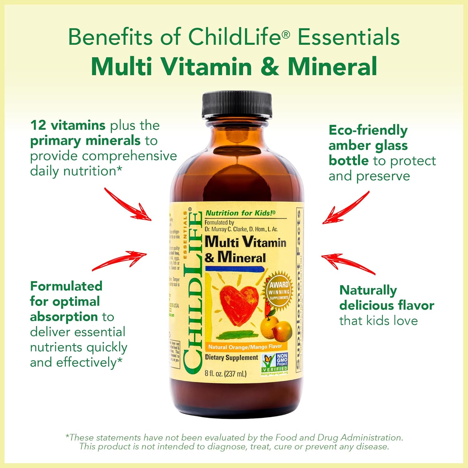 Kids Liquid Multivitamin & Mineral Supplement - Natural Orange & Mango Flavor - Toddler & Baby Vitamins - 8 Fl Oz (Pack of 4)