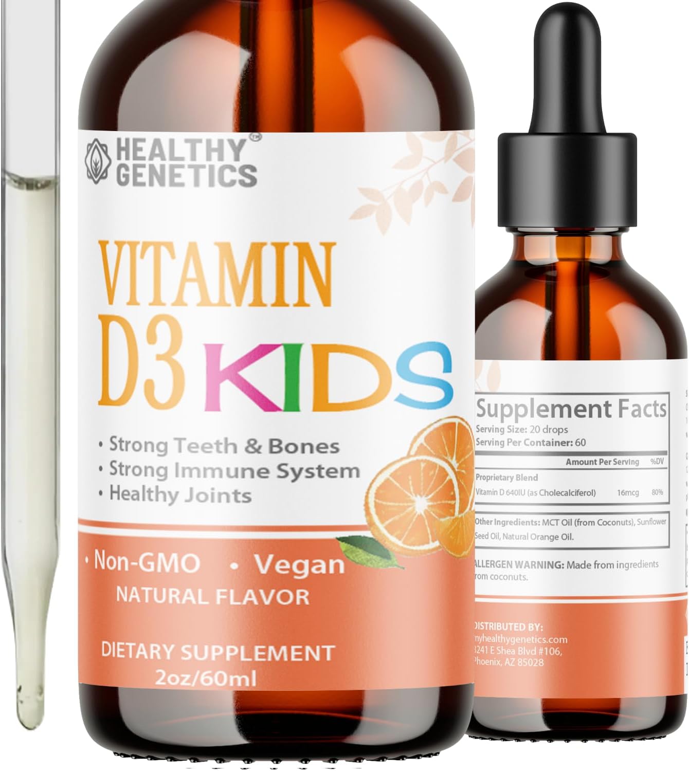 Kids Liquid Vitamin D3 Drops - 680IU for Strong Bones, Immune & Heart Health - 2oz Bottle