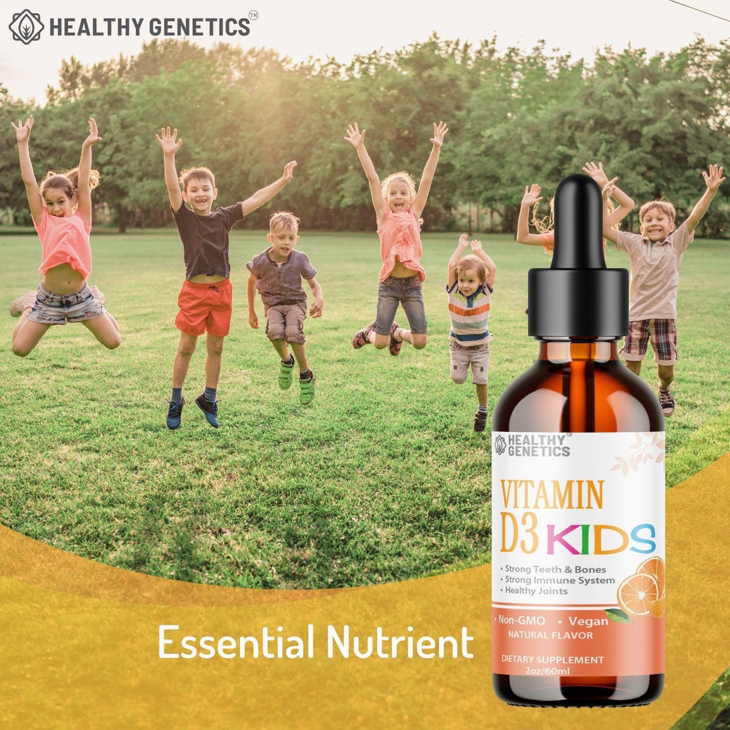 Kids Liquid Vitamin D3 Drops - 680IU for Strong Bones, Immune & Heart Health - 2oz Bottle