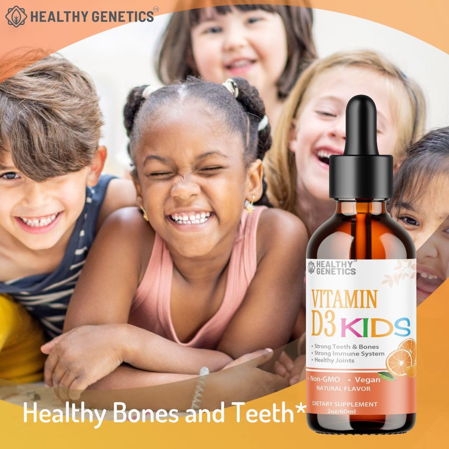 Kids Liquid Vitamin D3 Drops - 680IU for Strong Bones, Immune & Heart Health - 2oz Bottle
