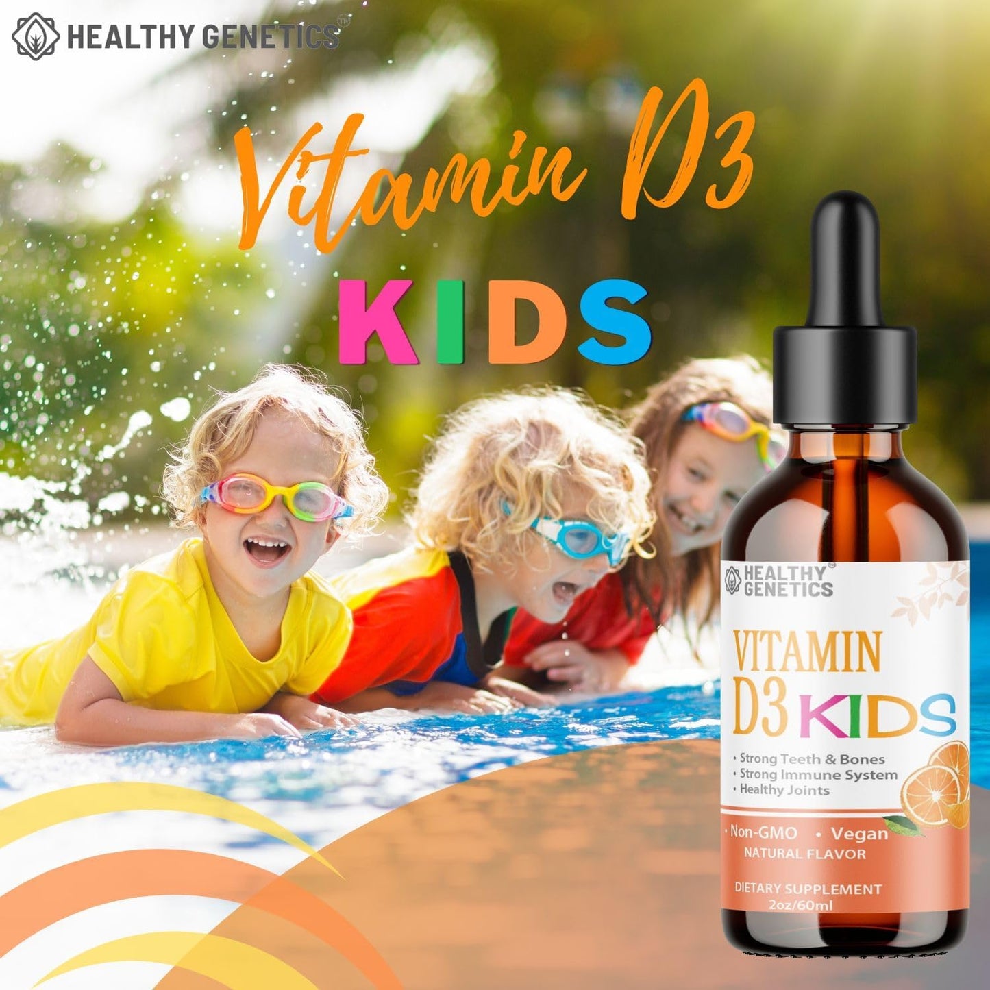 Kids Liquid Vitamin D3 Drops - 680IU for Strong Bones, Immune & Heart Health - 2oz Bottle