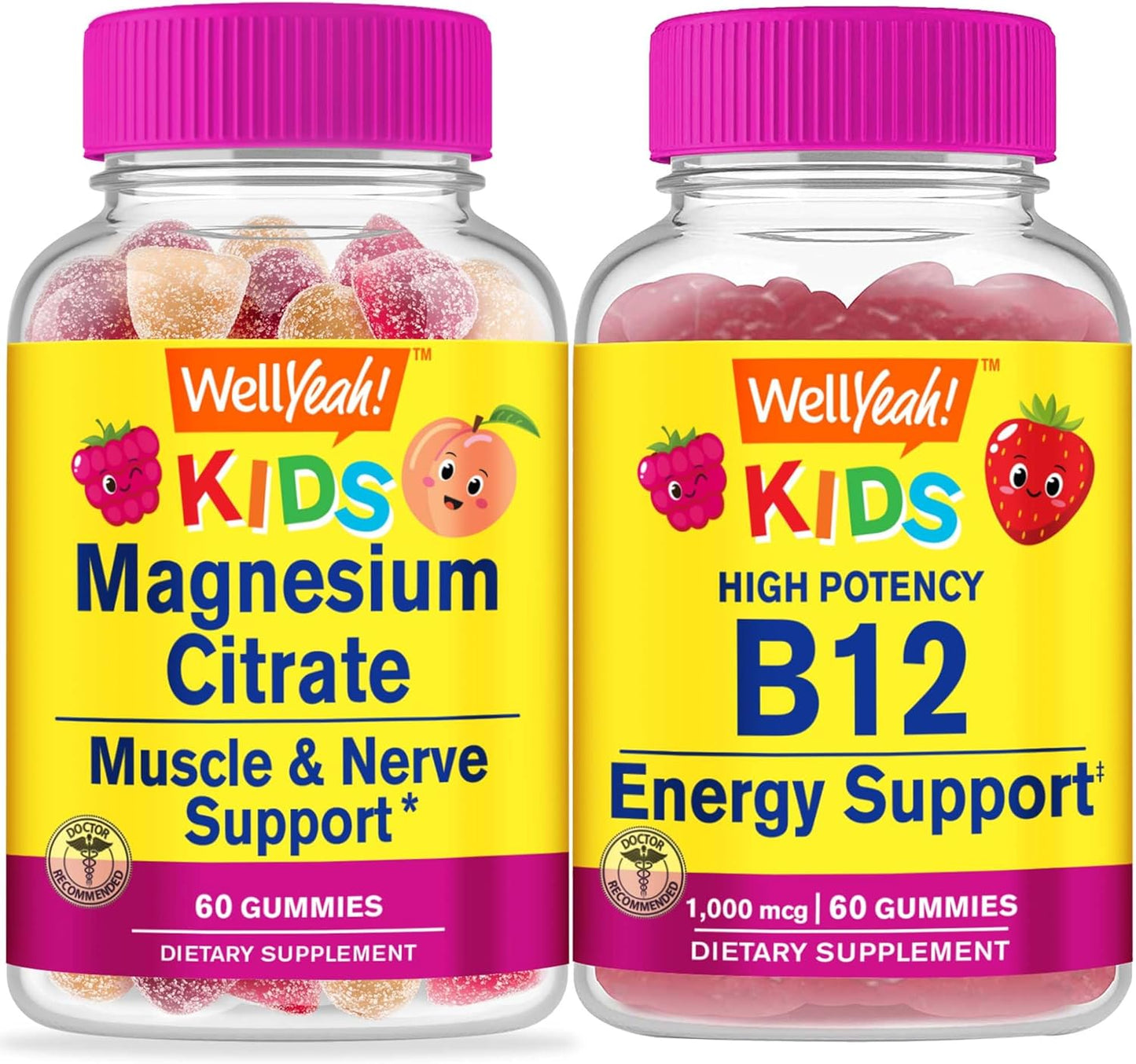 Kids Magnesium Citrate and Vitamin B12 Gummies Bundle - Tasty Vitamin Supplement, Gluten Free, GMO Free Chewables