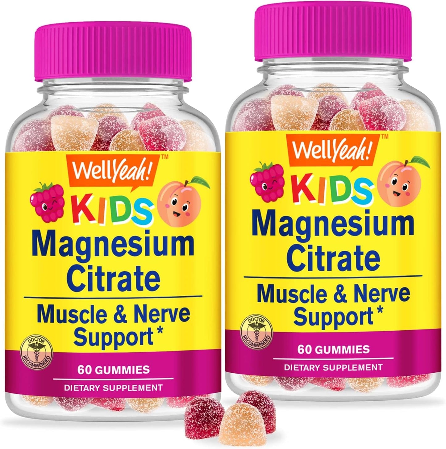 Kids Magnesium Citrate Gummies - Chewable Stress Relief & Calm Support (2 Pack) - Non-GMO, Gluten Free - 60 Natural Flavored Gummies