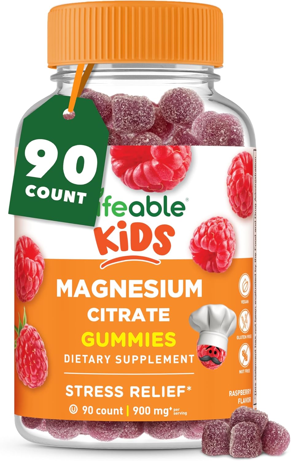Kids Magnesium Gummies | 900mg Magnesium Citrate | Gluten-Free Stress Relief | Muscle Support Chewables | 90 Gummies