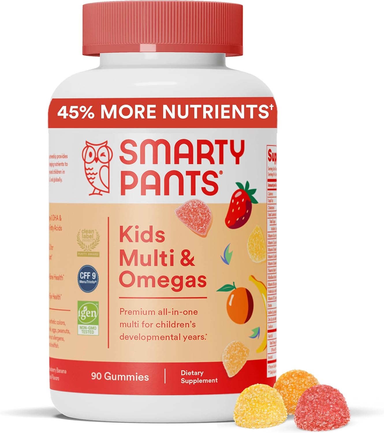 Kids Multivitamin Gummies with Omega 3 Fish Oil, Vitamin D3, C, B12, B6, A, K, Zinc, Biotin - Immune Support, Gluten Free - 90 Count