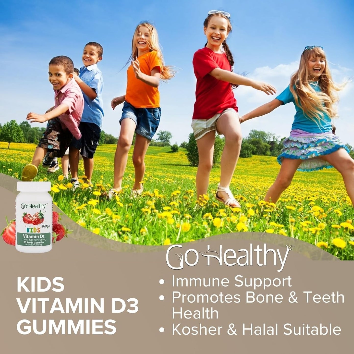 Kids Multivitamin, Vitamin D, & Vitamin C Gummies Bundle - Vegetarian, Kosher, Halal, Gluten-Free, Non-GMO - 3 Bottles by Go Healthy Natural