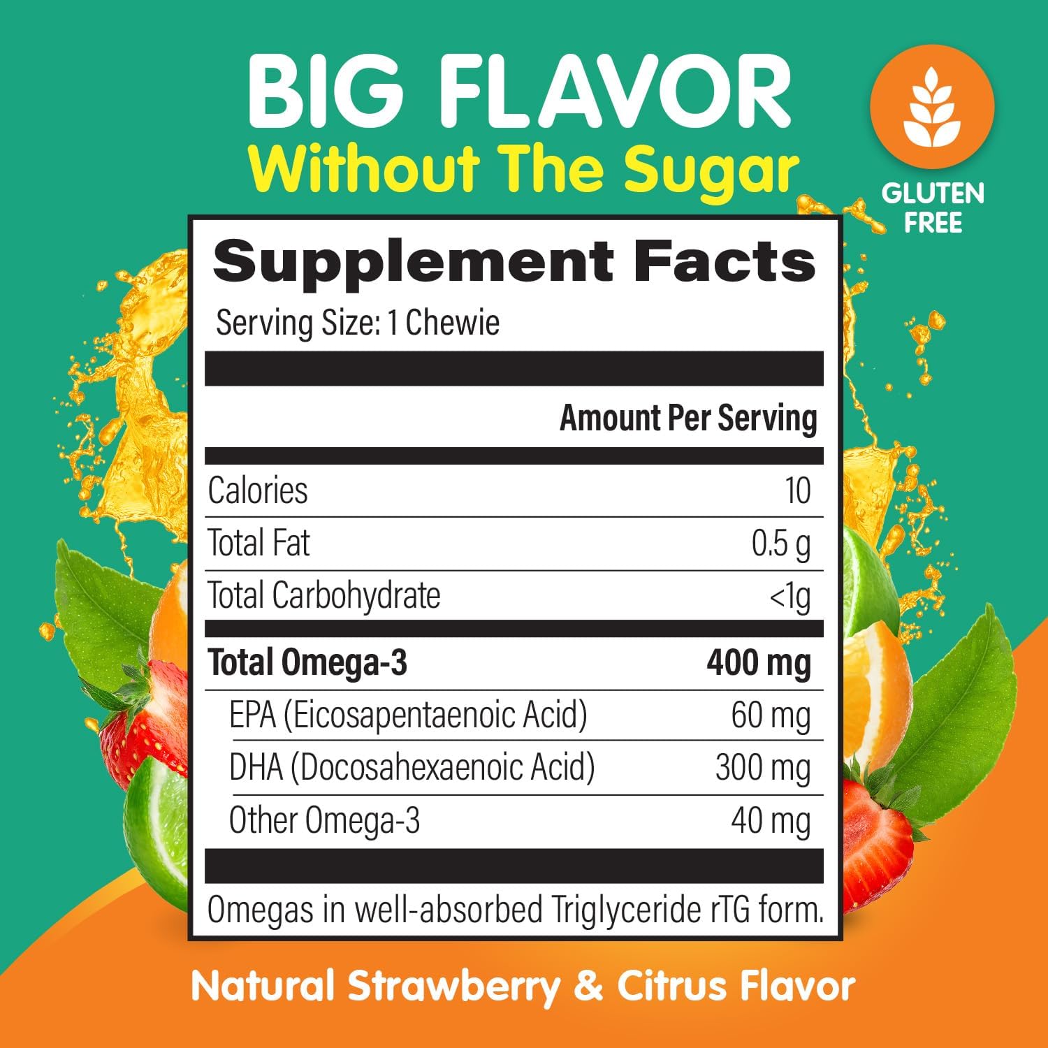 Kids Omega 3 Gummies - High DHA Chewable Gel Gummy for Brain & Eye Health - Sugar-Free Natural Fruit Flavor - Omega 3 Fish Oil Gummies (3 Pack)