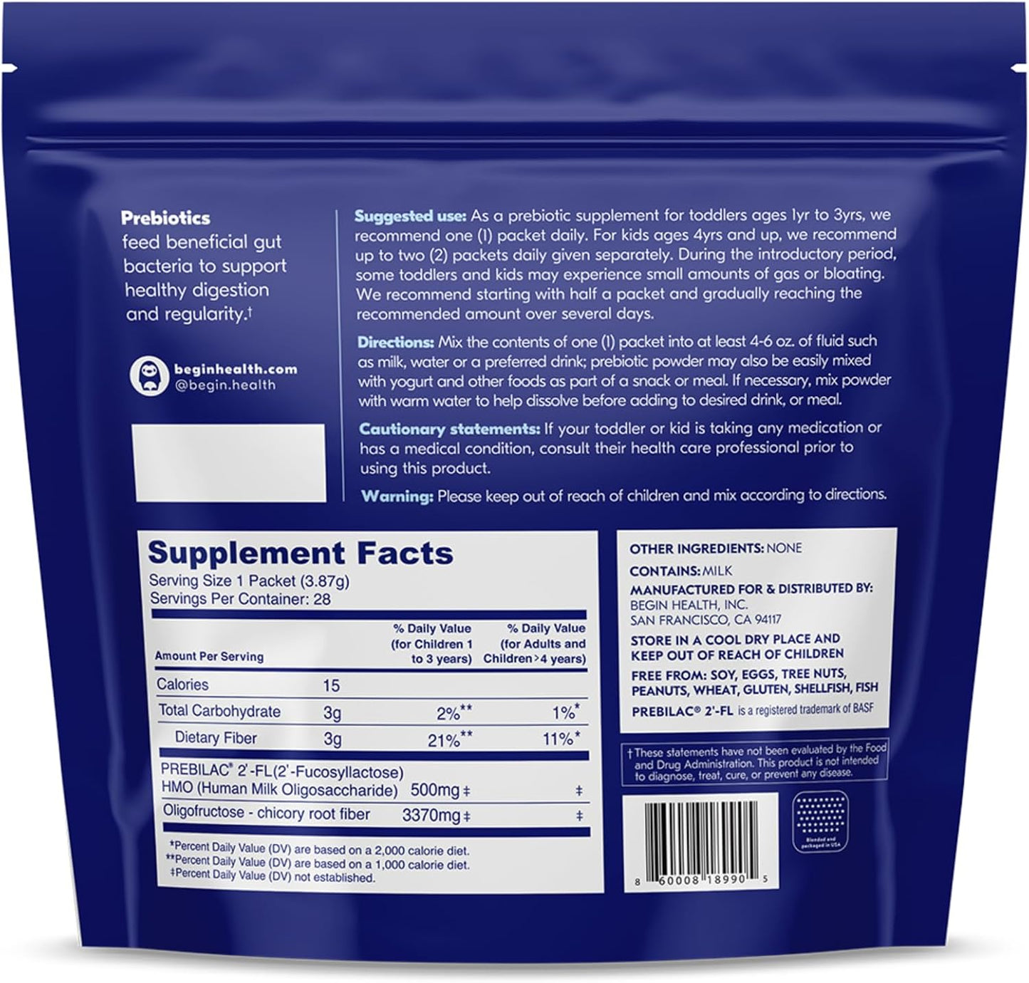 Kids Prebiotic Soluble Powder Supplement | 28-Pack Stool Softeners for Digestive Health | Mix with Daily Beverages - Unflavored - BoostGo Australia