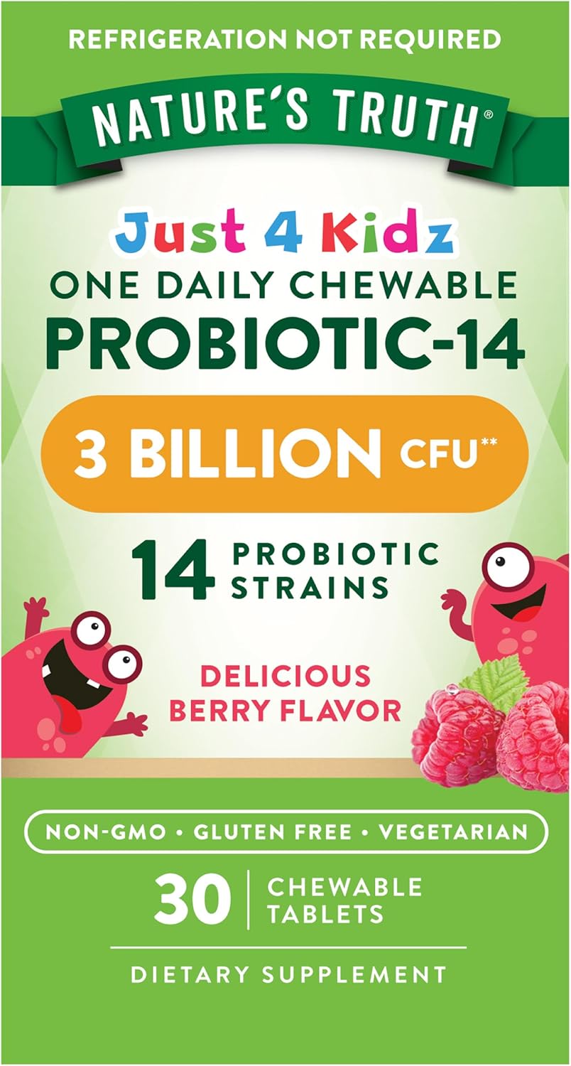 Kids Probiotic Chewable Tablets | 30 Berry Flavor | 3 Billion CFUs | Non-GMO & Gluten Free