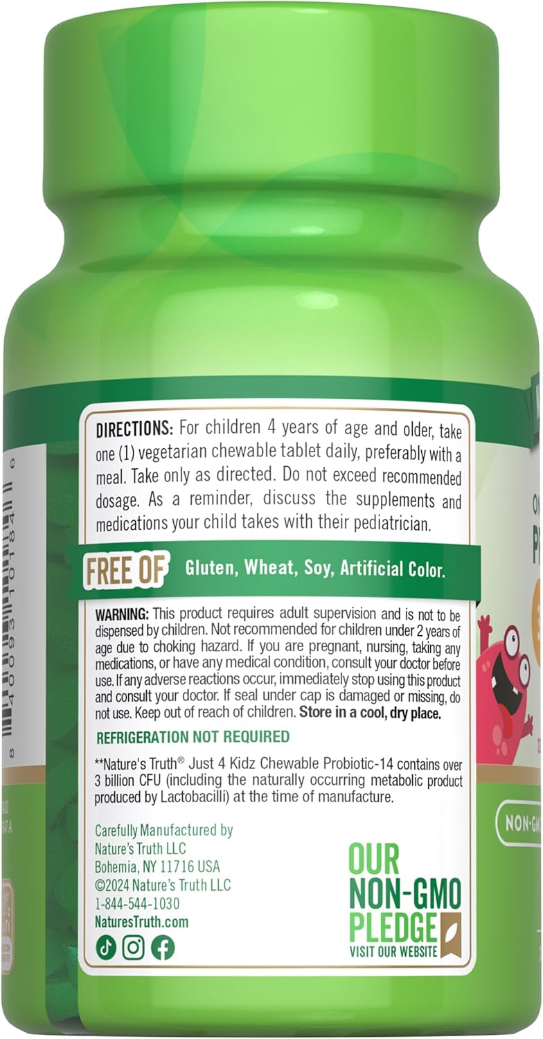 Kids Probiotic Chewable Tablets | 30 Berry Flavor | 3 Billion CFUs | Non-GMO & Gluten Free