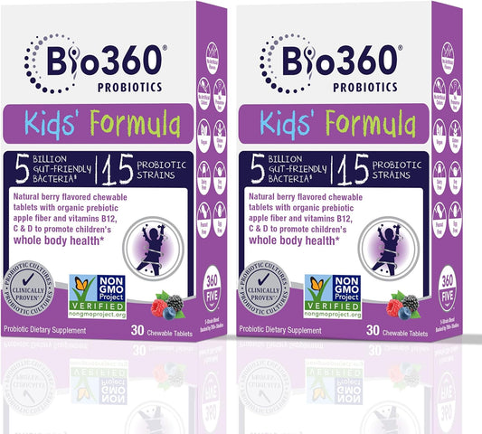 Kids Probiotic Chewable with 15 Strains & 5 Billion CFU for Brain, Immune & Digestive Health - Organic Prebiotics, Mixed Berry Flavor - 60 Count