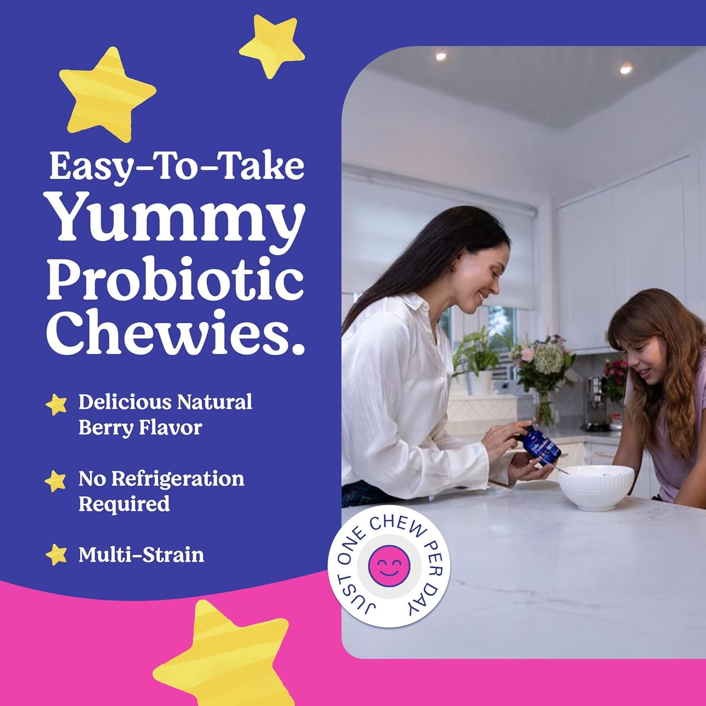 Kids Probiotic Chewables with Prebiotic Fiber - Daily Gut Health Support for Ages 4+, Constipation Relief, Immune Boost - 30 Sugar-Free Berry Flavored Tablets - BoostGo Australia