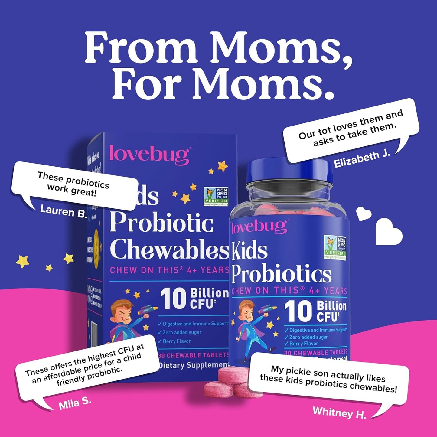 Kids Probiotic Chewables with Prebiotic Fiber - Daily Gut Health Support for Ages 4+, Constipation Relief, Immune Boost - 30 Sugar-Free Berry Flavored Tablets - BoostGo Australia