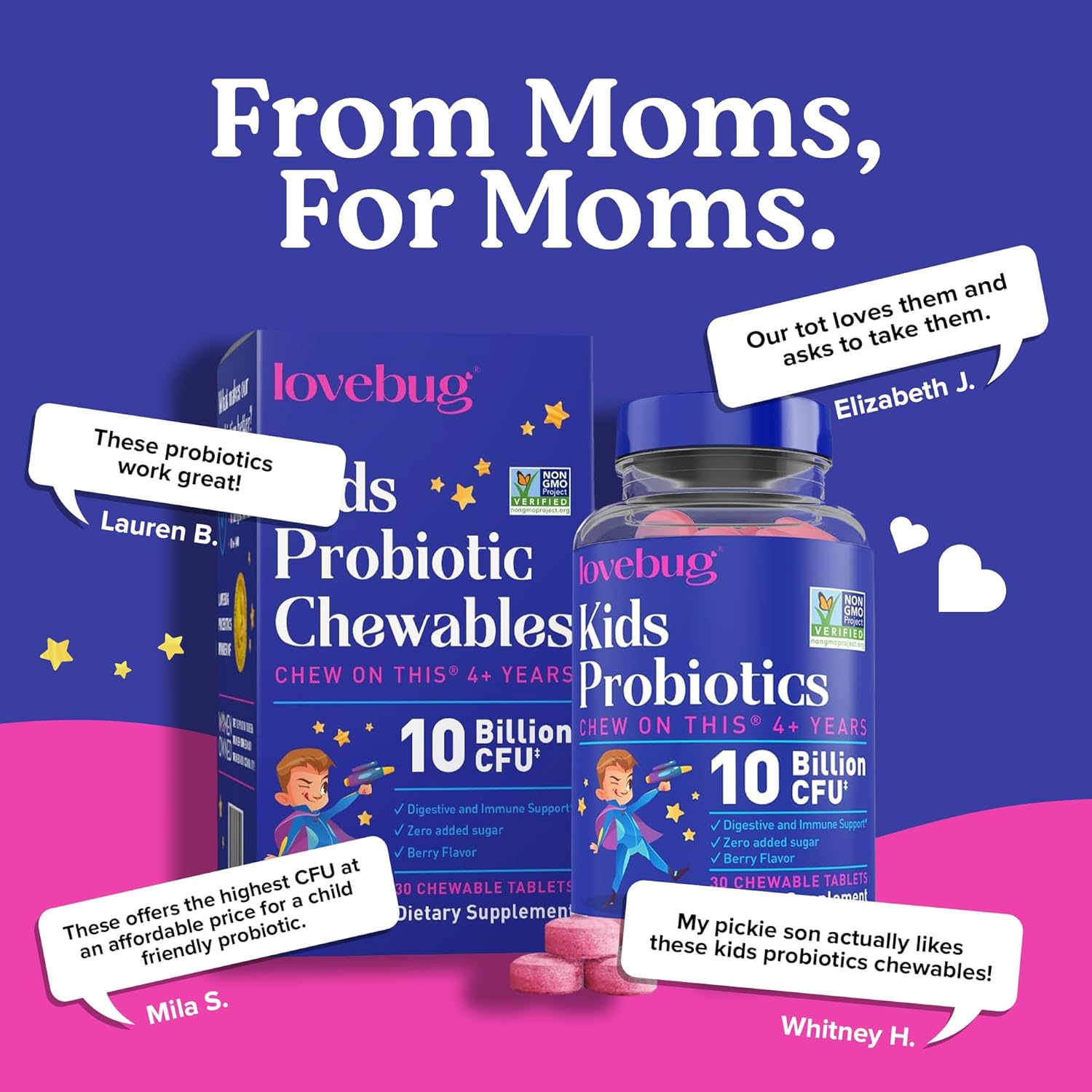 Kids Probiotic Chewables with Prebiotic Fiber - Daily Gut Health Support for Ages 4+, Constipation Relief, Immune Boost - 30 Sugar-Free Berry Flavored Tablets - BoostGo Australia