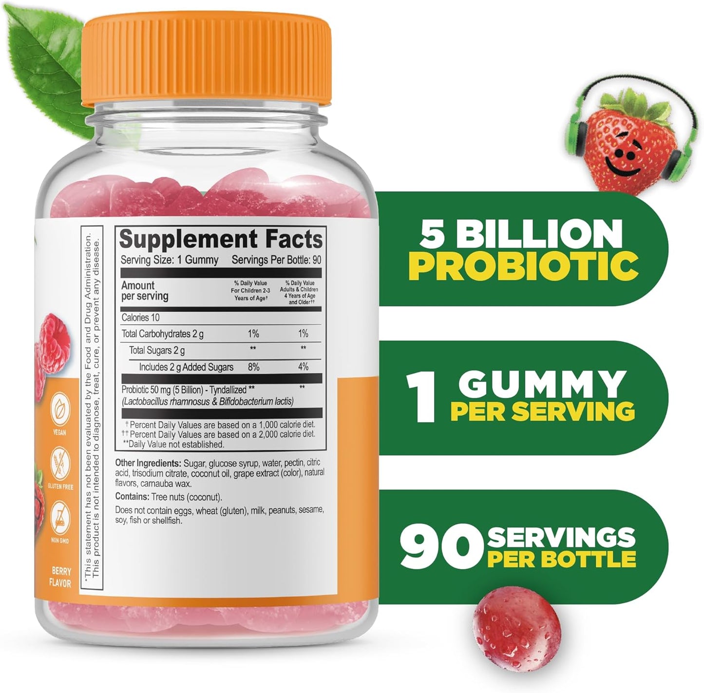 Kids Probiotic Gummies | 5 Billion CFU | Delicious Probiotics for Children | Supports Gut Health and Immunity | 90 Gummies