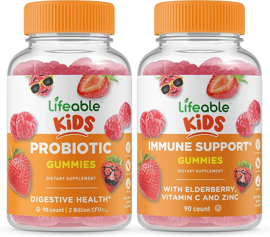 Kids Probiotic Gummies Bundle - 2 Billion CFU + Immune Support, Great Tasting, Vitamin Supplement, Gluten & GMO Free