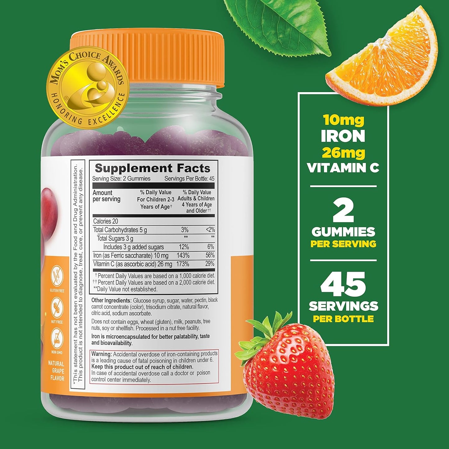 Kids Probiotic Gummies Bundle with Iron & Vitamin C - 2 Billion CFU, Gluten Free, Chewable, GMO Free, Great Tasting Vitamin Supplement