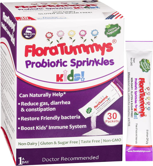 Kids Probiotic Powder Packets - 30 Taste-Free Packs, Allergen-Free, Dairy-Free, Gluten-Free, Sugar-Free, Non-GMO, Vegan
