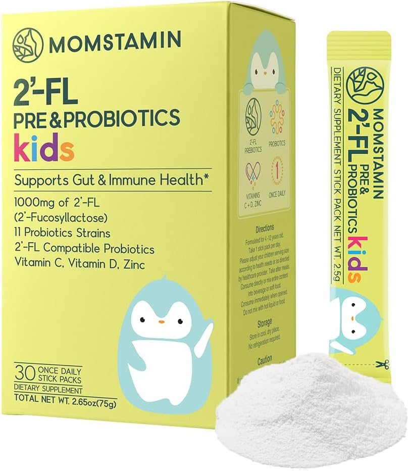 Kids Probiotic Supplement with 1000mg 2'-FL HMO Prebiotics, Patented 11 Strains for Healthy Gut Microbiome, Immune Support, Digestive Health, IBS Relief - 30 Sticks