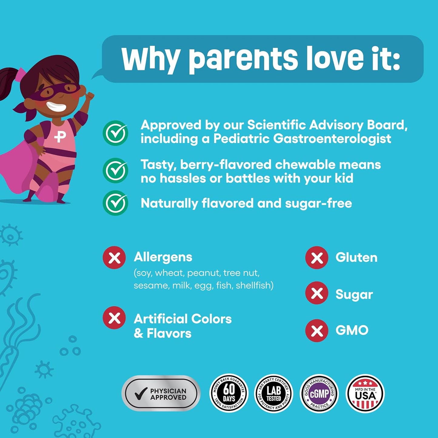 Kids Probiotic Supplement with 7 Strains, Prebiotics, Vitamins, Minerals - Supports Immune & Digestive Health - 60ct