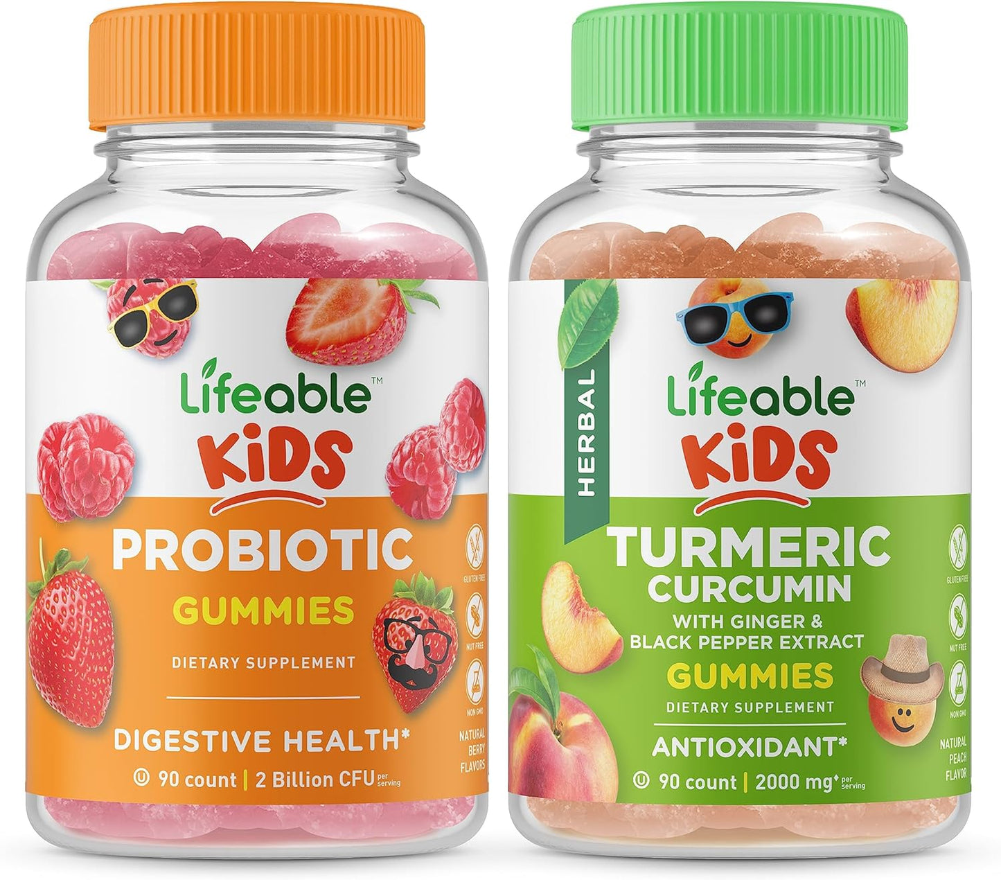 Kids Probiotic & Turmeric Curcumin Gummies Bundle - 2 Billion CFU, Vitamin Supplement, Gluten & GMO Free, Chewable & Great Tasting