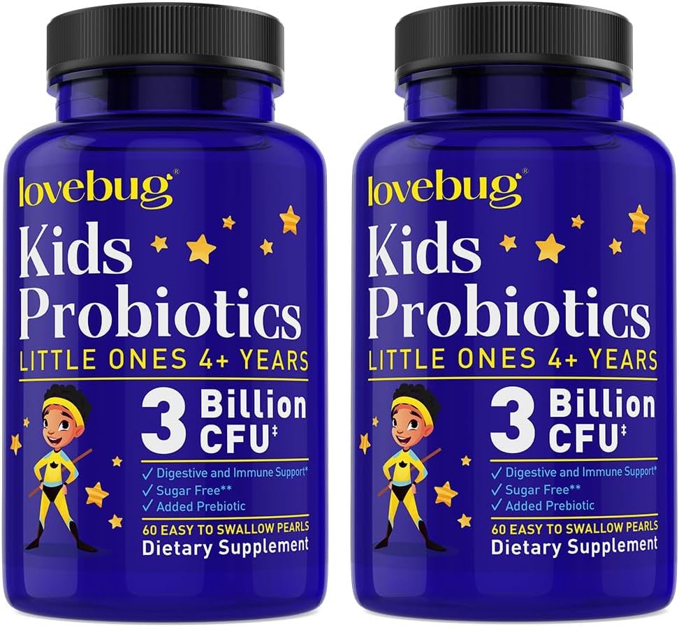 Kids Probiotics with Added Prebiotic Fiber - 120 Pearls, 3 Billion CFU - Lovebug PROBIOTICS, Allergen-Free & Non-GMO