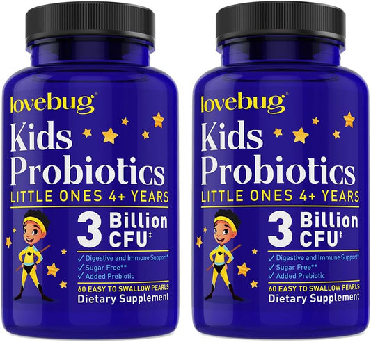 Kids Probiotics with Added Prebiotic Fiber - 120 Pearls, 3 Billion CFU - Lovebug PROBIOTICS, Allergen-Free & Non-GMO