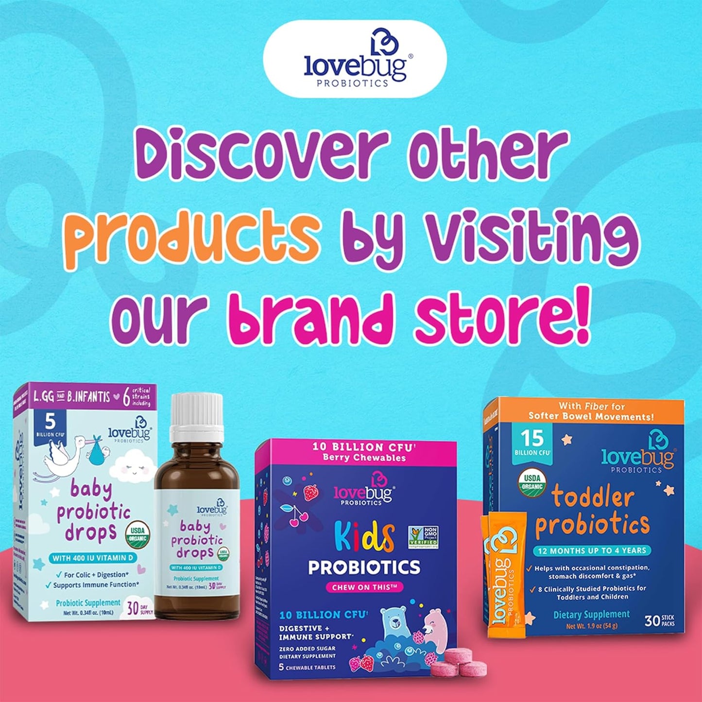 Kids Probiotics with Added Prebiotic Fiber - 120 Pearls, 3 Billion CFU - Lovebug PROBIOTICS, Allergen-Free & Non-GMO