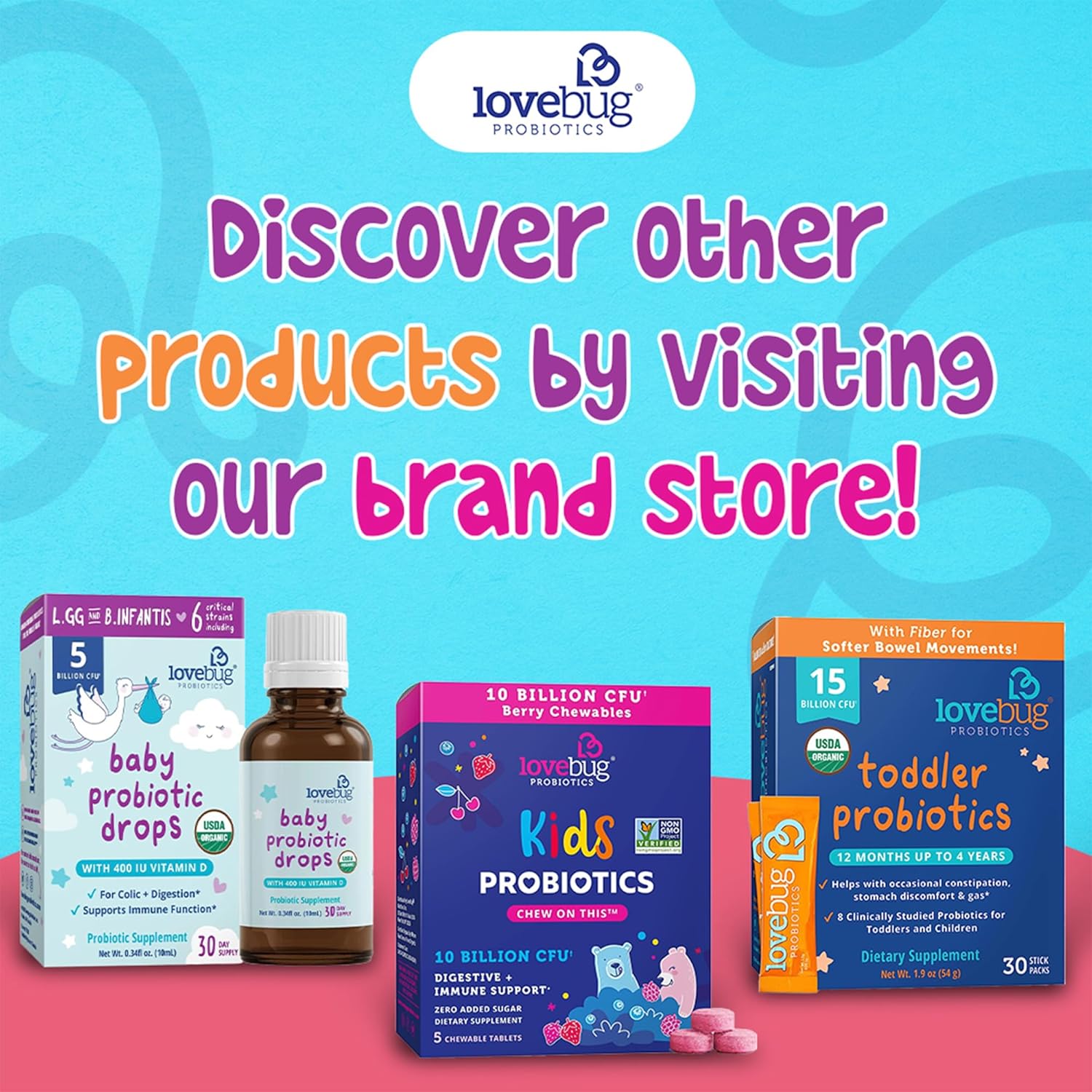 Kids Probiotics with Added Prebiotic Fiber - 120 Pearls, 3 Billion CFU - Lovebug PROBIOTICS, Allergen-Free & Non-GMO