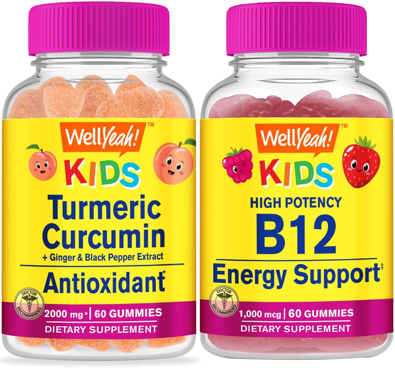 Kids Turmeric Curcumin and Vitamin B12 Gummies Bundle - Delicious Vitamin Supplement, Gluten and GMO Free Chewables