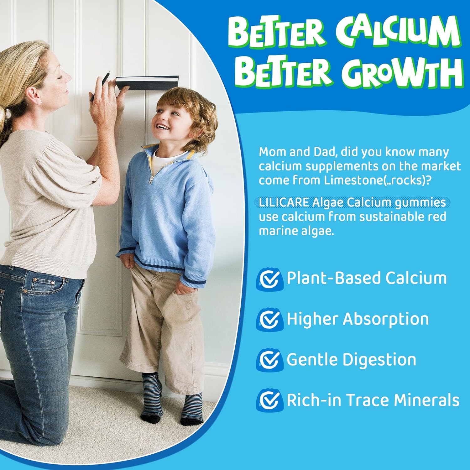 Kids Vegan Calcium Gummies with Prebiotics, Grape Flavor, Non-GMO - 60 Count