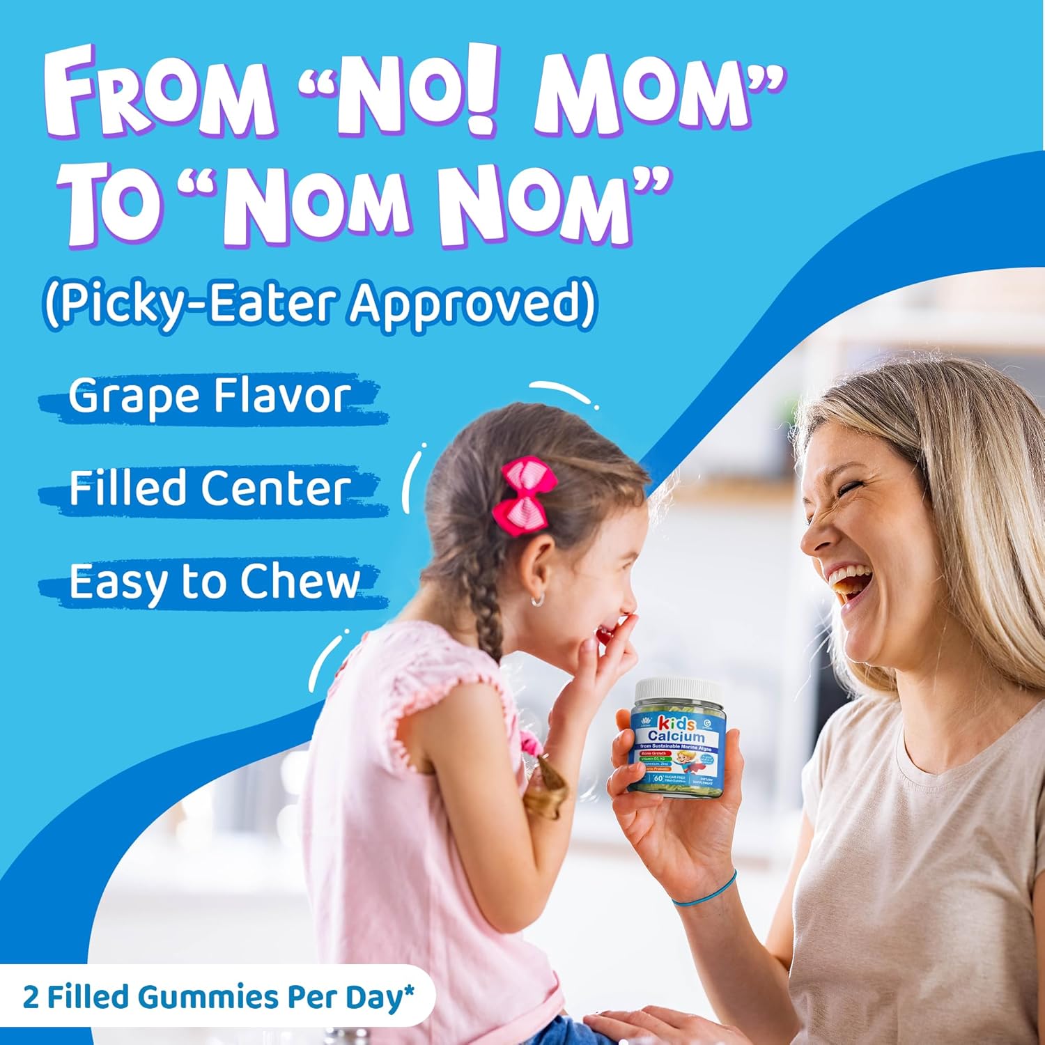 Kids Vegan Calcium Gummies with Prebiotics, Grape Flavor, Non-GMO - 60 Count