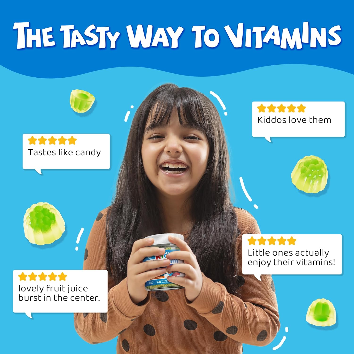 Kids Vegan Calcium Gummies with Prebiotics, Grape Flavor, Non-GMO - 60 Count