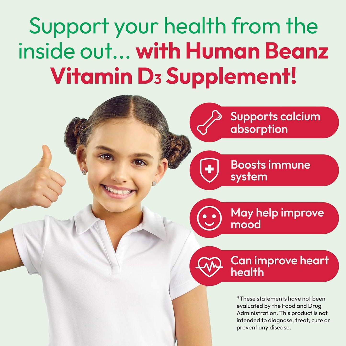 Kid's Vegetarian Strawberry Blast Vitamin D3 Gummies - 120 Jelly Beans, 25mcg/1000 IU, Kosher - Human Beanz