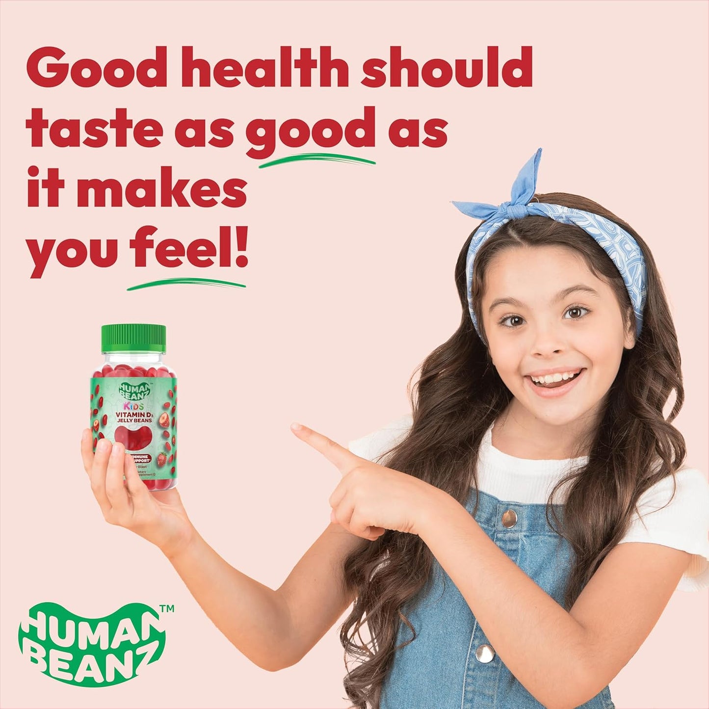 Kid's Vegetarian Strawberry Blast Vitamin D3 Gummies - 120 Jelly Beans, 25mcg/1000 IU, Kosher - Human Beanz