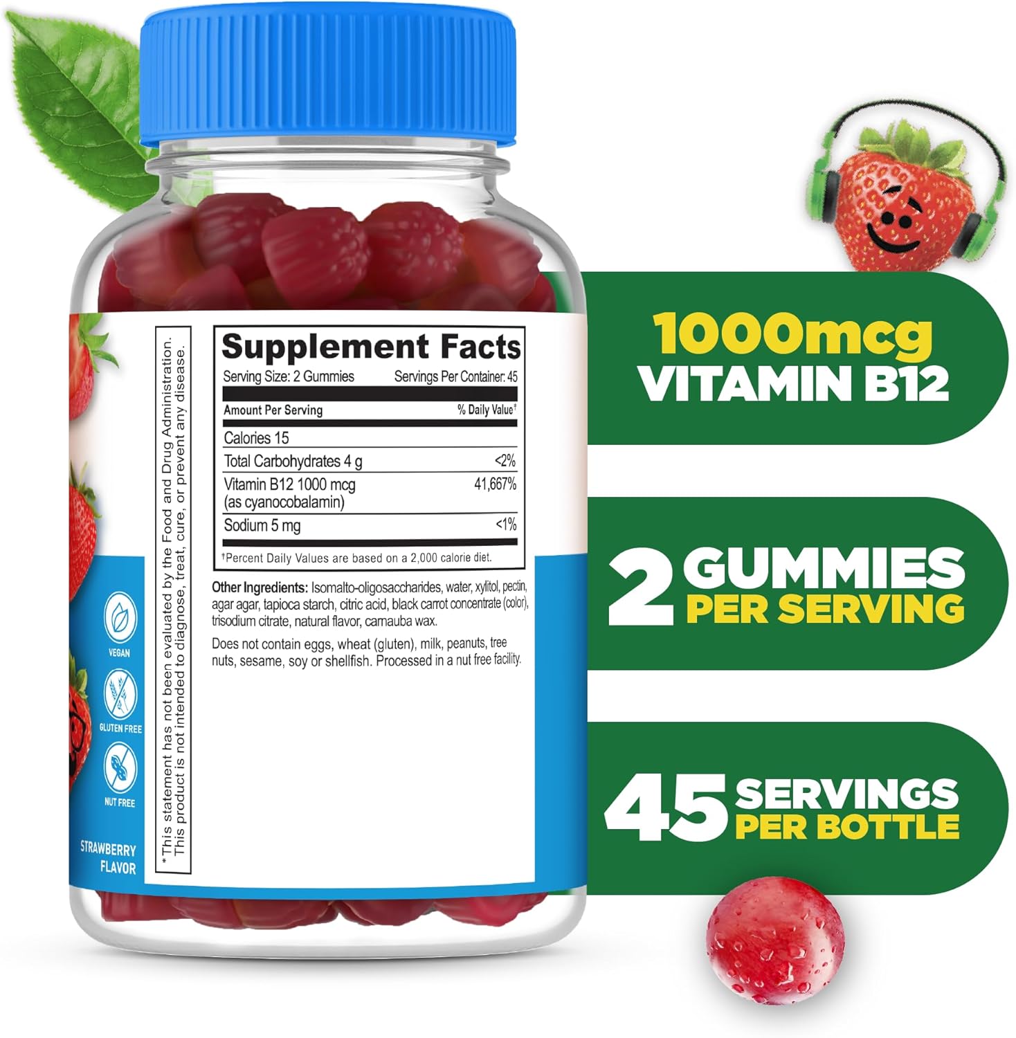 Kids Vitamin B12 Gummies | 1000 mcg | Sugar Free | Energy, Mood, and Metabolism Support | B12 Vitamins for Boys and Girls | 90 Gummies