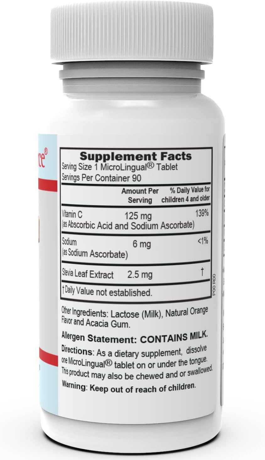 Kid’s Vitamin C (125 mg) MicroLingual Tablets - 90 Ct, Quick Dissolve Clean Melts for Immune System Support, Non-GMO Option